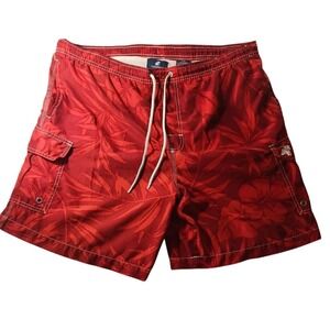 Caribbean Joe Swim Trunks M (Fits 38") Tropical Floral Red 7"‎ Inseam READ